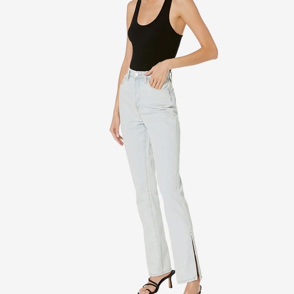Blank NYC, high waisted, straight side slit light wash jean